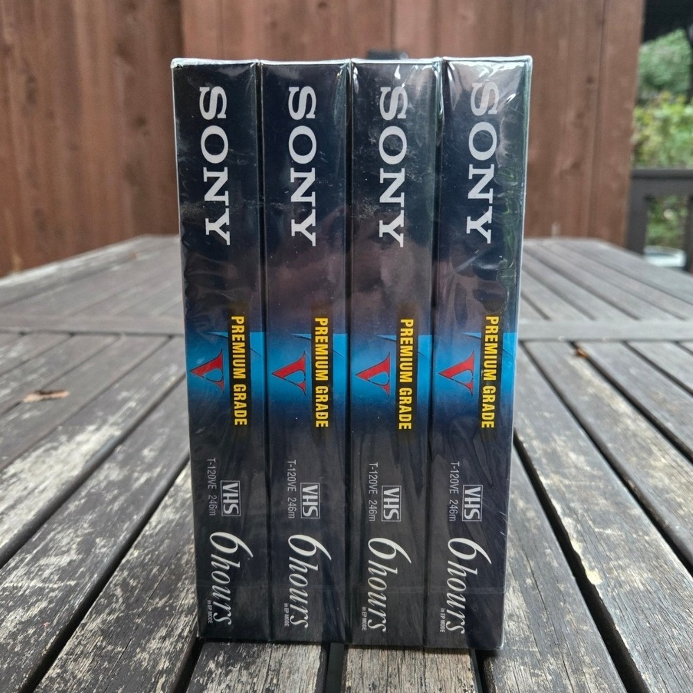 Sony T-120 Premium Grade Blank VHS Tapes 4-Pack 6 Hours Sealed